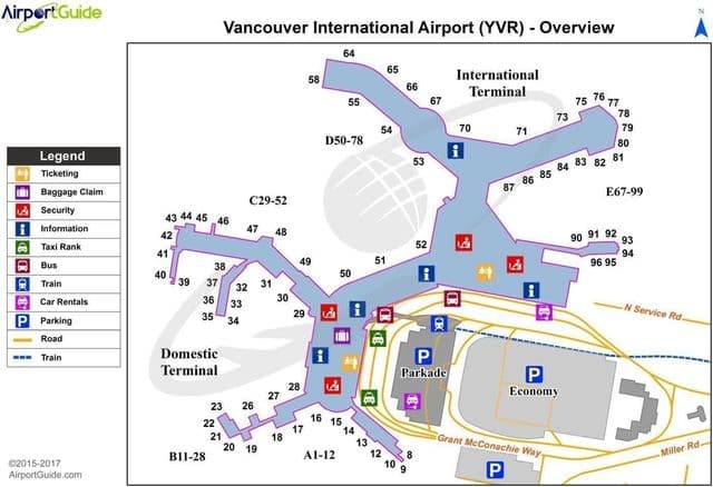 Vancouver luchthaven terminal kaart