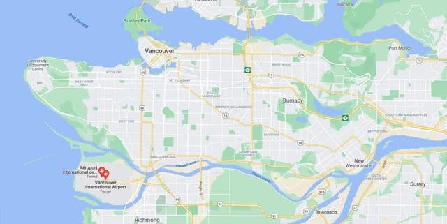 Vancouver luchthavens kaart