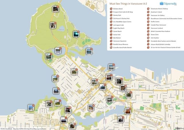 Vancouver bezienswaardigheden kaart