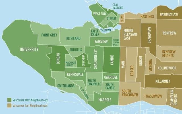 Vancouver buurten kaart