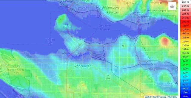 Vancouver hoogtekaart
