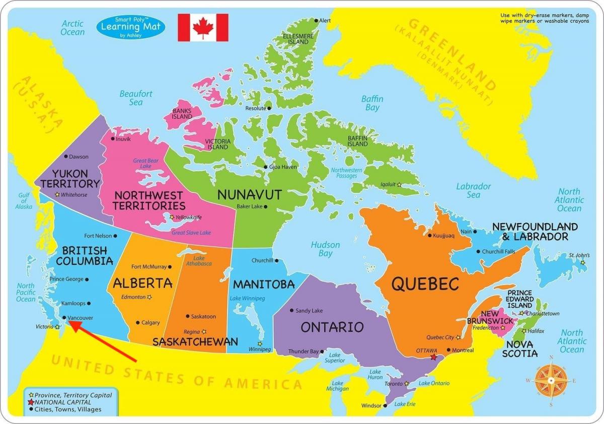 Vancouver op de kaart van British Columbia - Canada